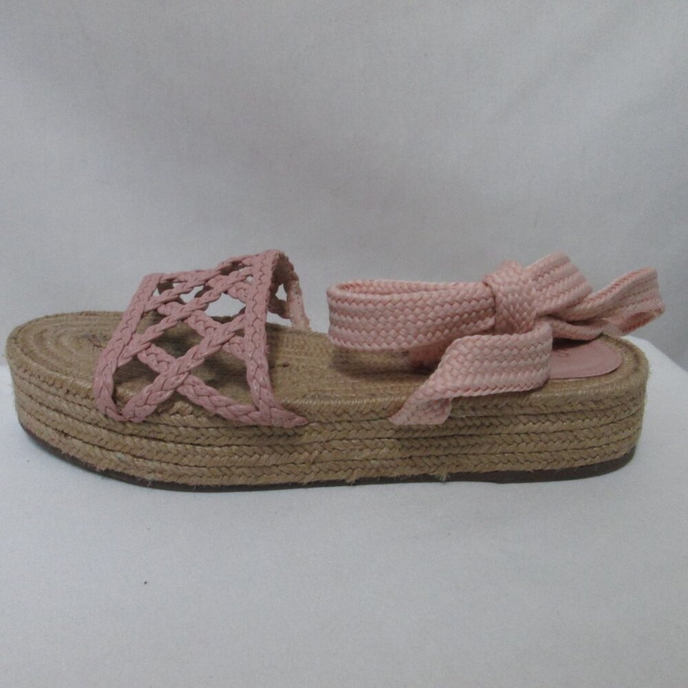 Schutz Byana pink crochet espadrille ankle wrap platform sandals Size Sz 8.5